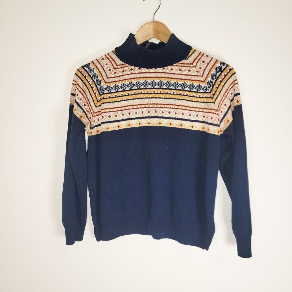 Women's Mock Neck Pull On Sweater Small Blue Basement Falabella